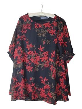 Highness Red & Black Floral Blouse Top 1X Whimsigoth A-line